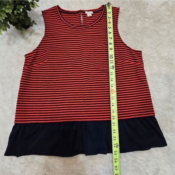 J. Crew Factory Blue and Red Striped Tank Top with Ruffle, Size Large - Picture 3 of 7